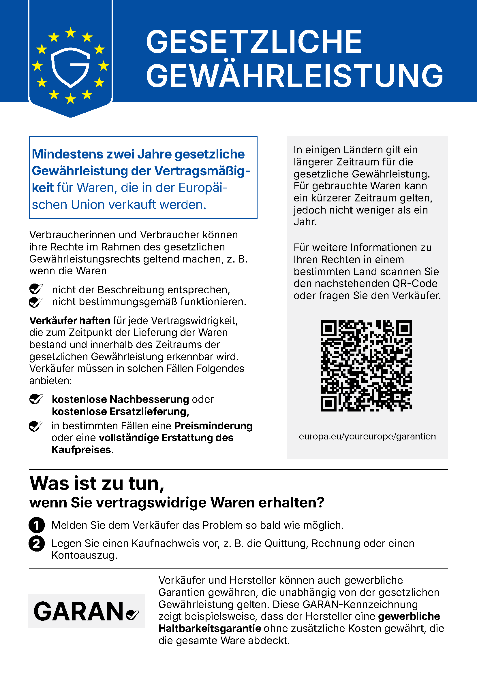Harmonisierter Hinweis zur gesetzlichen Gewährleistung der Europäischen Union